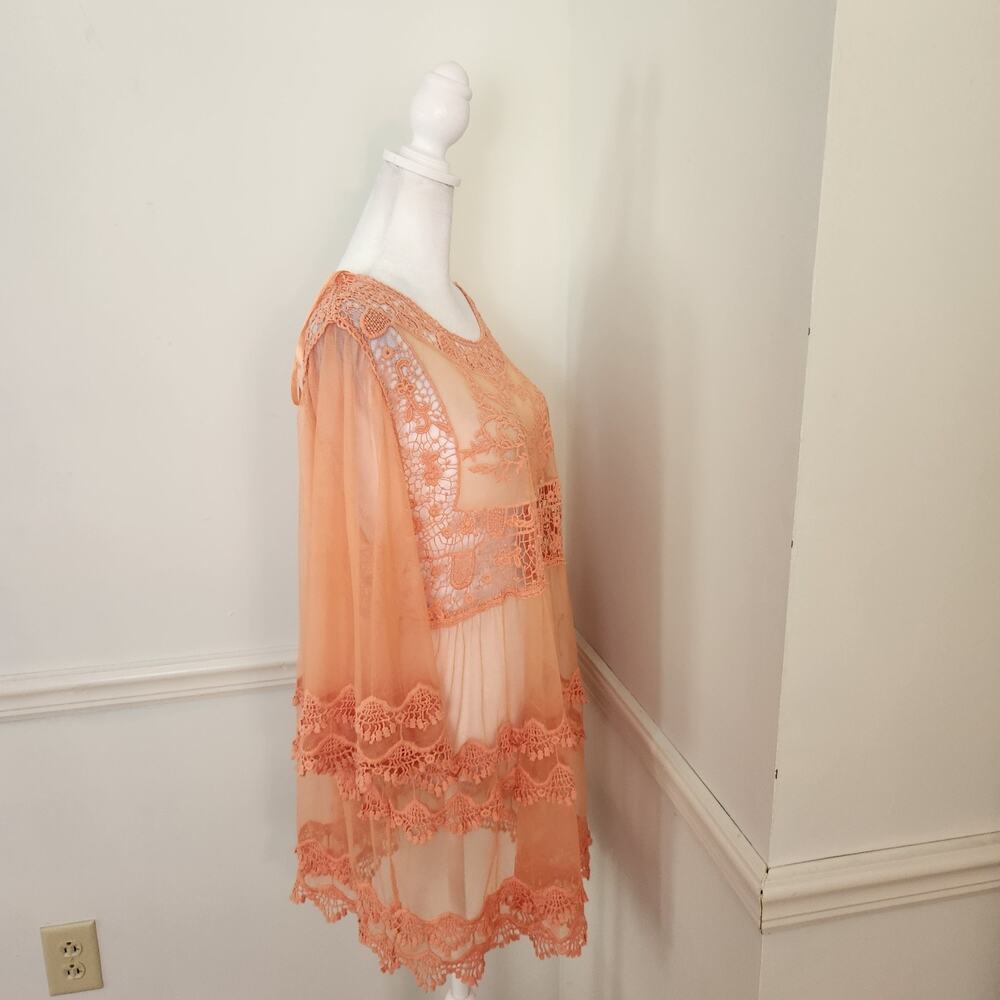Ali Miles Swim Coverup Tunic Top Size Medium Womens Sheer Mesh Embroidered Dress - Picture 9 of 12